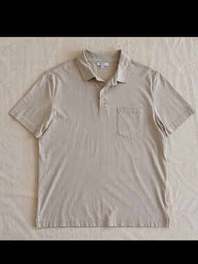 Reiss Elliot Polo Shirt Men XL Beige Egyptian Cotton Short Sleeve Pocket Luxury
